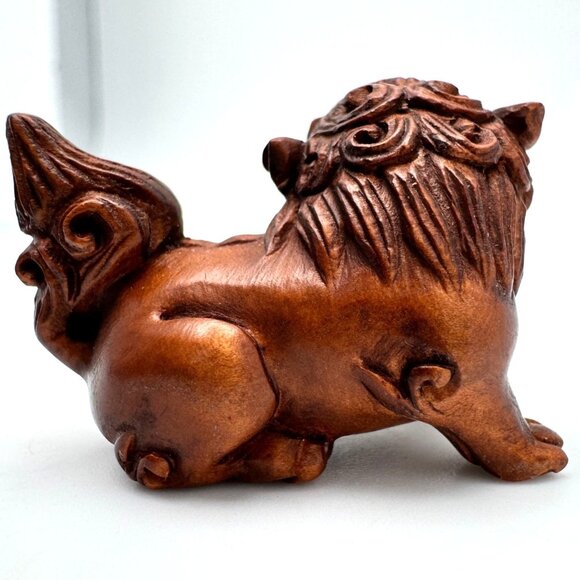 Ojime Netsuke 2 Foo Dog Lion Figurines Hand-Carved Boxwood Signed No Hole #1.2 - Picture 8 of 13